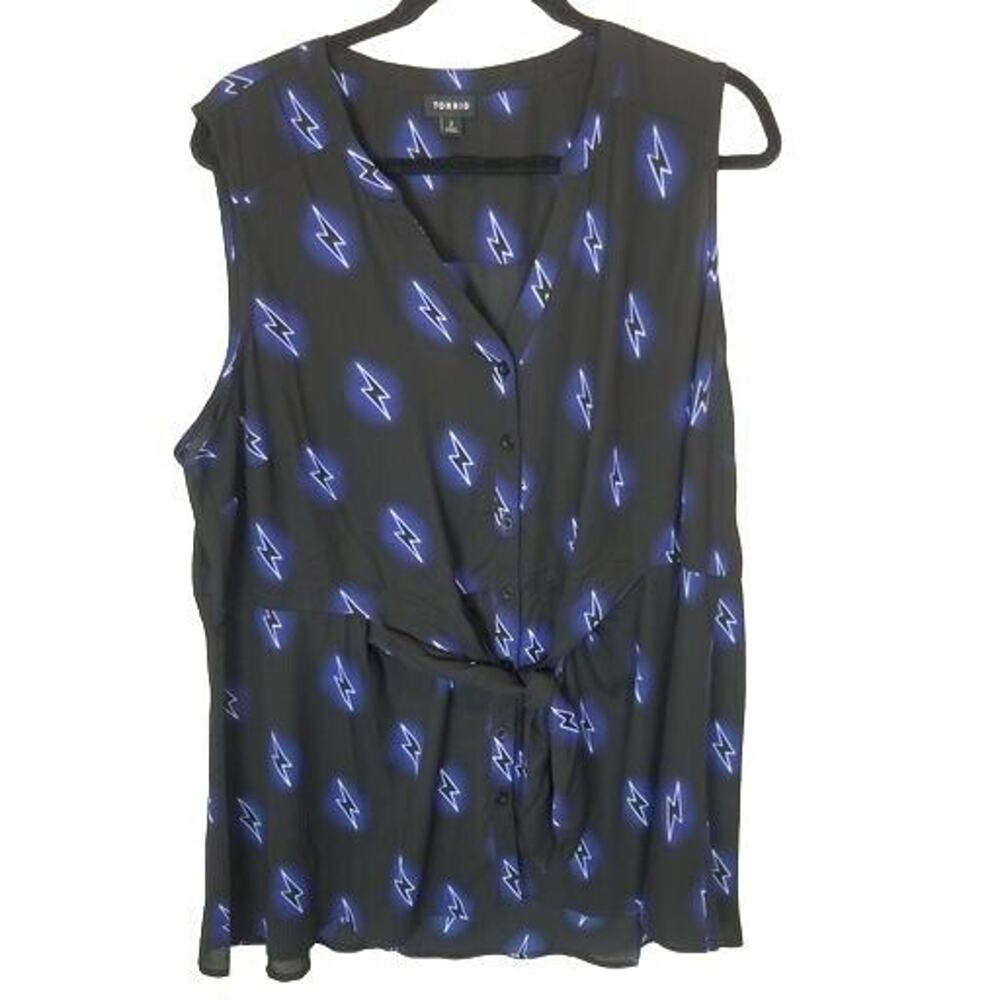 Torrid Lightning Bolts Georgette Tank Top Plus Size 2X Tie Front Electric Blue